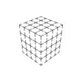 Icon of a cube made up of small cubes. Volumetric symbol of logic and task with highlighting of faces.
